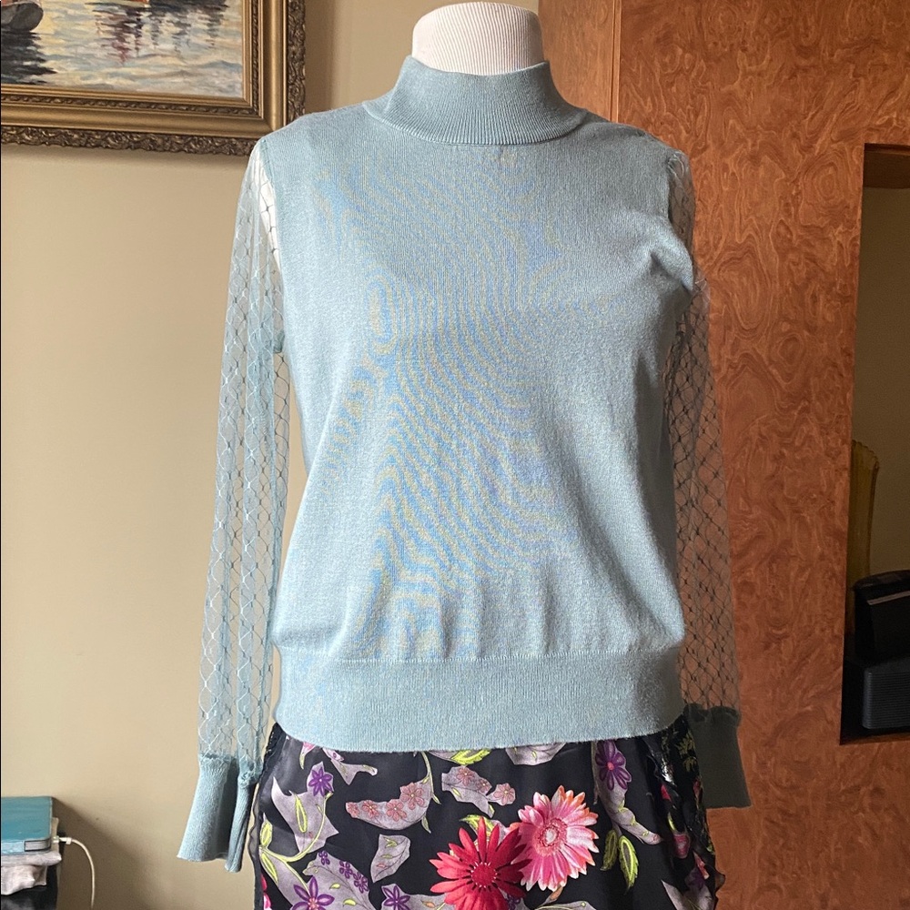 Mint Green Sweater with Lace Sleeves